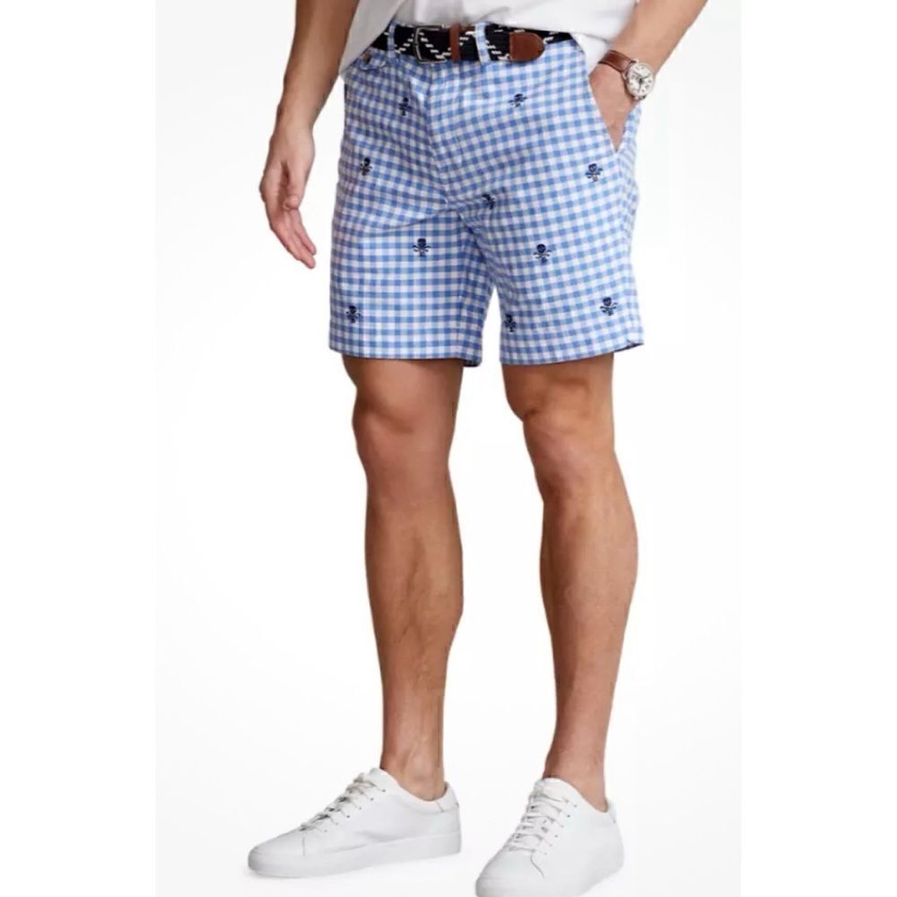 Polo Ralph Lauren Men's Gingham Skull Shorts, Blue Size 33